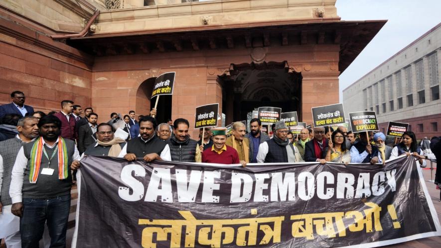 INDIA Bloc Parties Hold Protest Against Suspension of MPs From Parliament | NewsClick